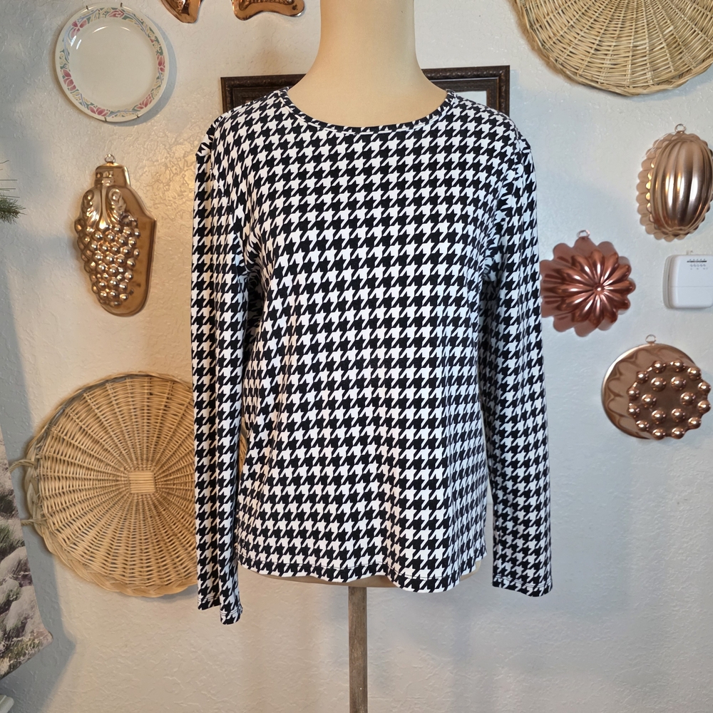 Lauren Ralph Lauren LRL Black and White Houndstooth Long sleeve Preppy Top